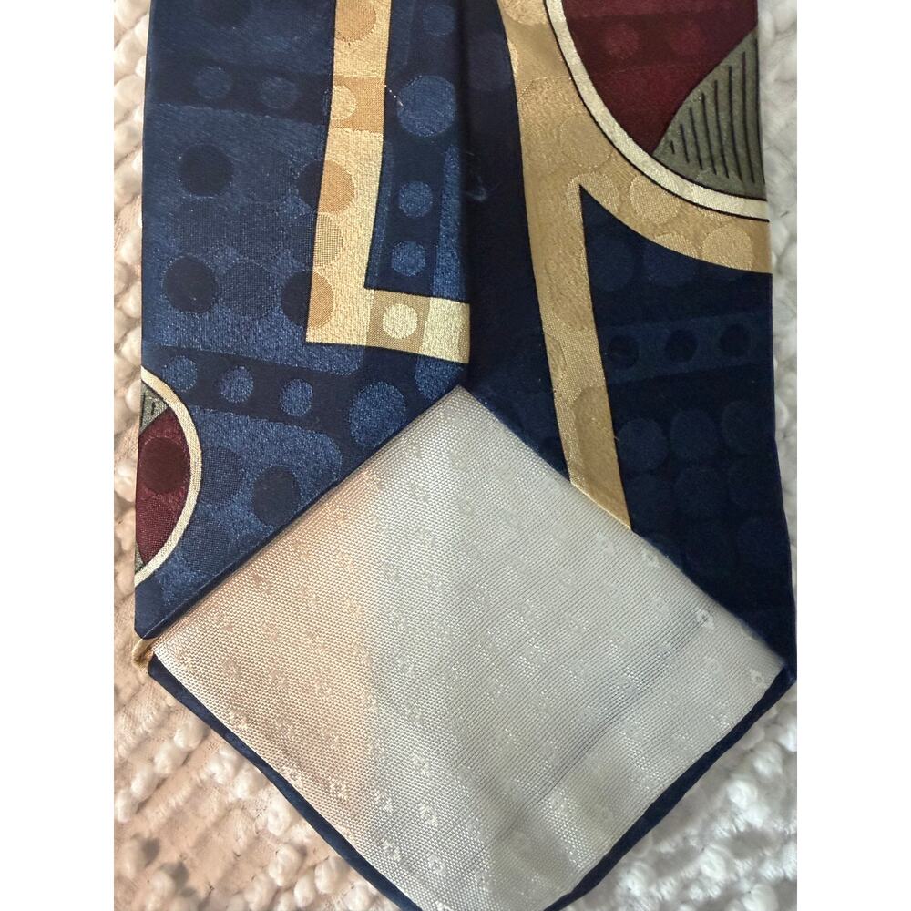 Oscar De La Renta Silk Tie Blue Gold Geometric Abstract Vintage 90's Men's - Picture 3 of 4